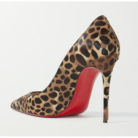 Christian Louboutin Kate 100 Pony Madagascar Leopard Black Brown Heel Pump 37.5 - Picture 8 of 12
